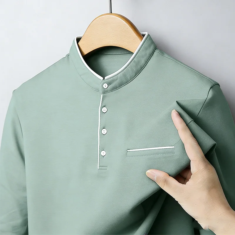 Men'S Tops Fashion - Men's Mandarin Collar Long Sleeve Shirt