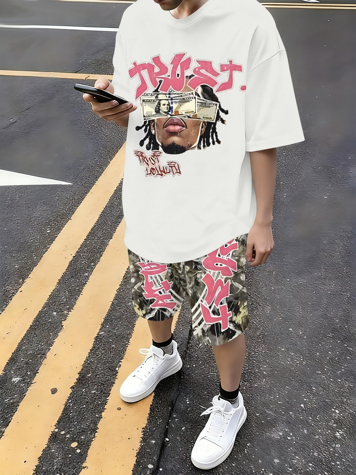 Mens Fashion Trend - 2026 Summer American Men's T-shirt Set
