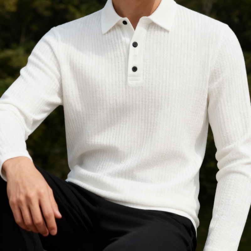 Men'S Tops Fashion - Men's summer-autumn long-sleeved Polo shirt, solid