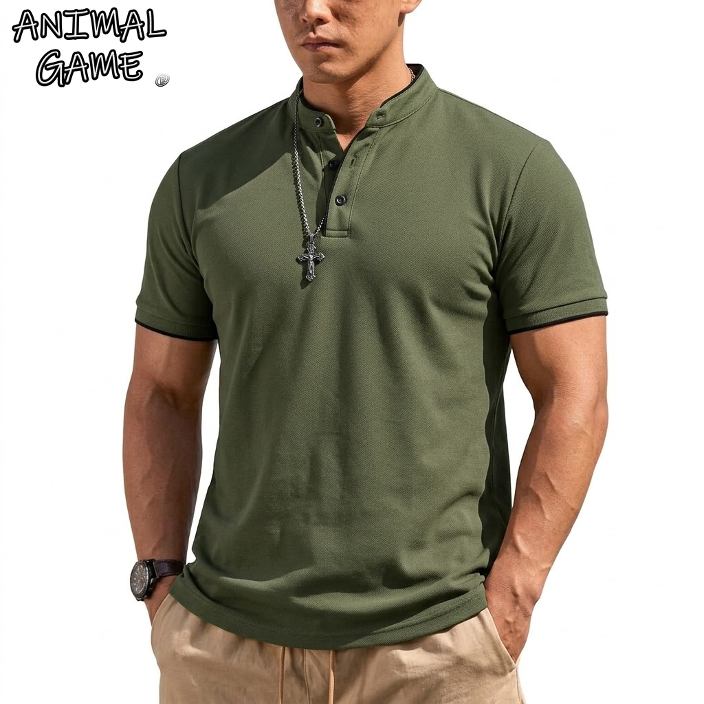 Men'S Fashion Trends - Summer Short Sleeve Henley Shirt Men