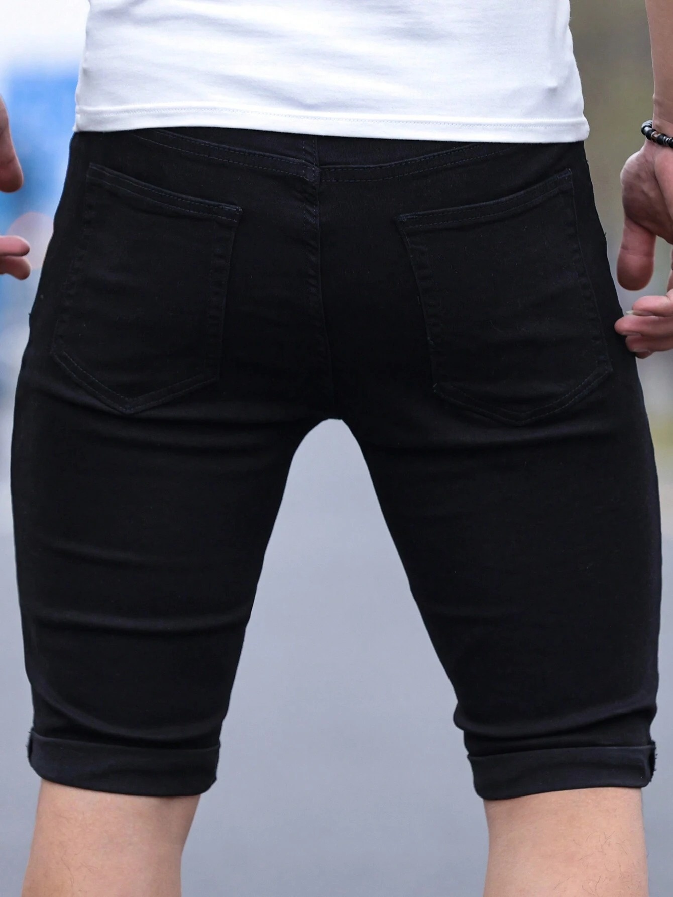 Men's jorts Slim Fit Black Str - Men'S Fashion Jeans avis et prix
