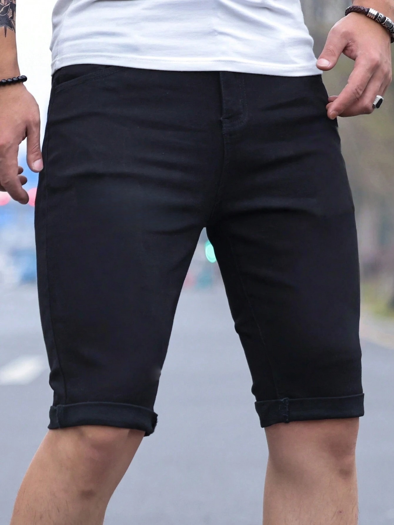 Men's jorts Slim Fit Black Str - Men'S Fashion Jeans avis et prix