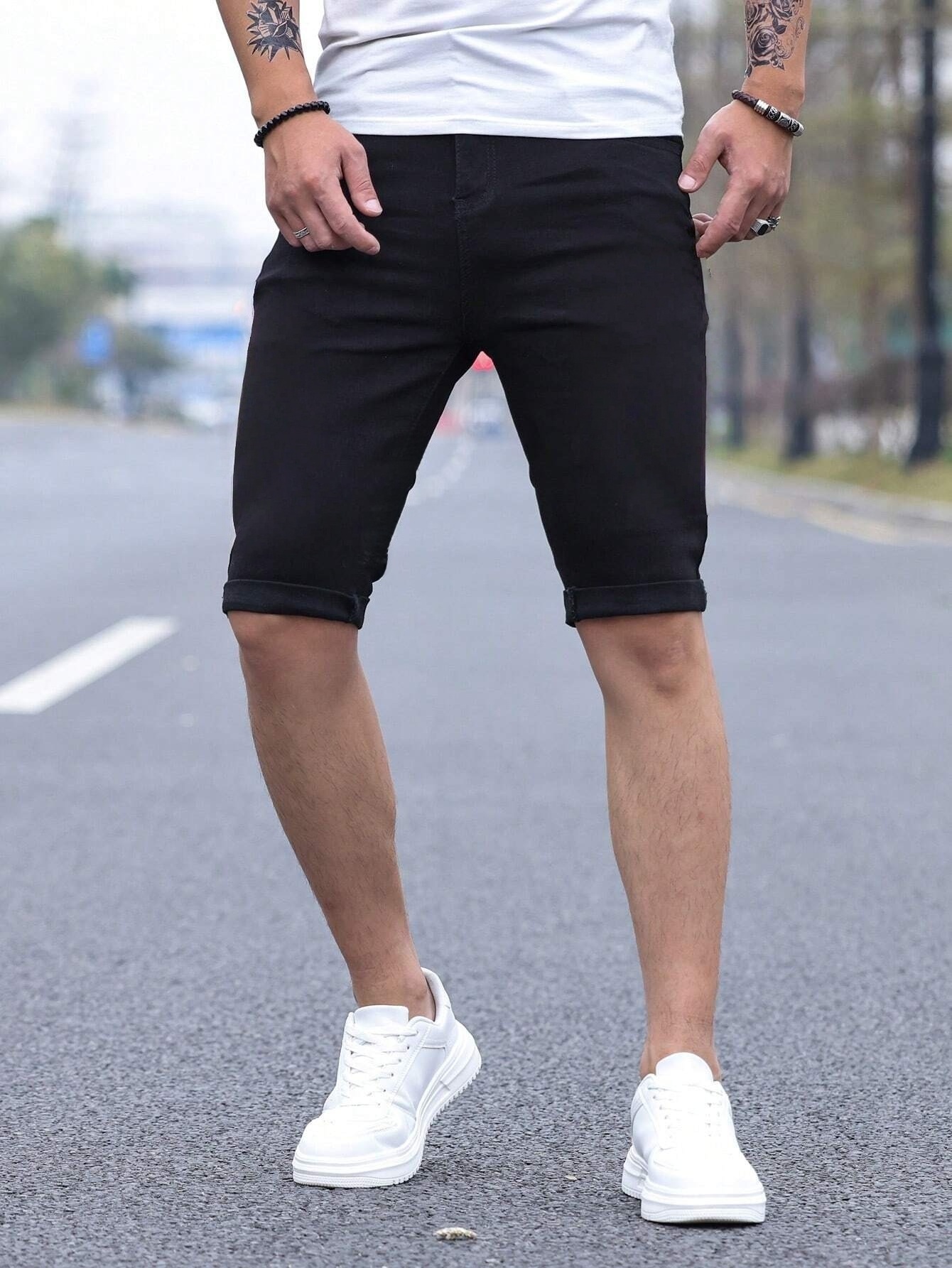 Men's jorts Slim Fit Black Str - Men'S Fashion Jeans avis et prix