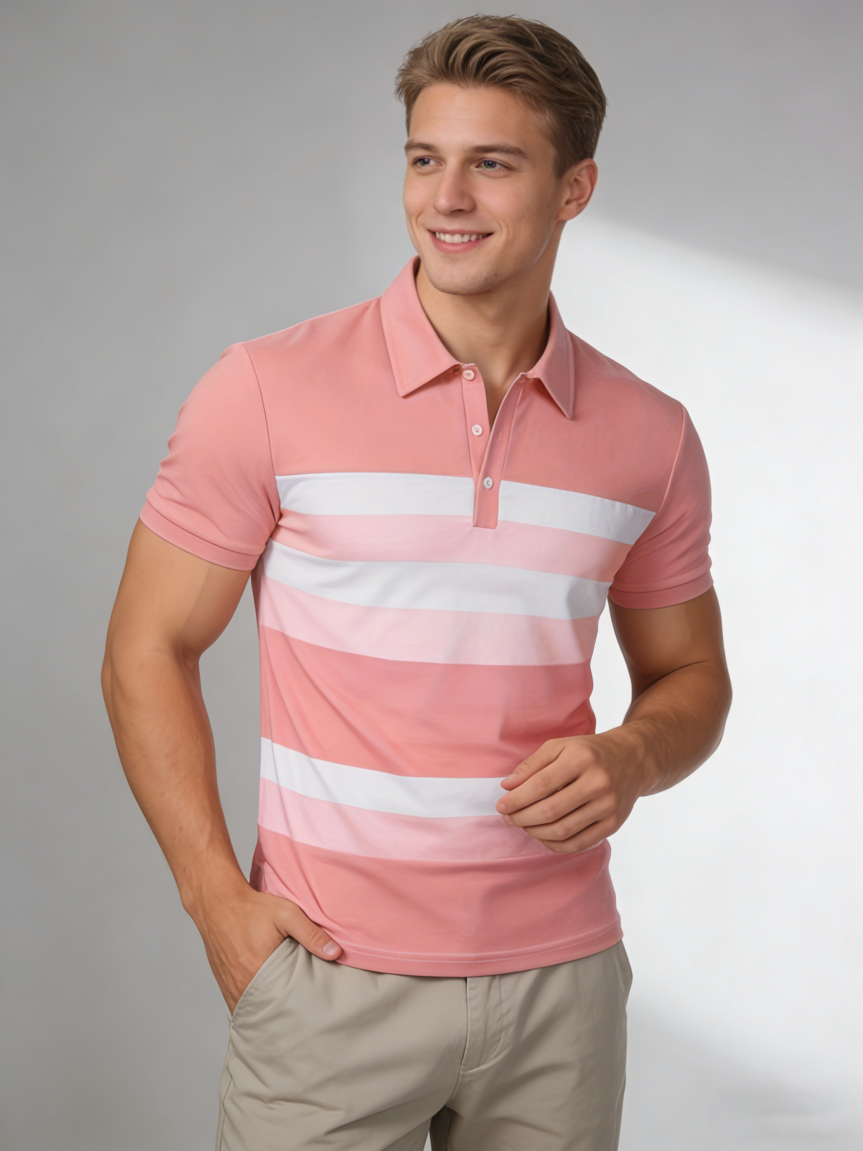 Summer Pink Stripe Printed Men - Men'S Fashion Pink Shirt avis et prix
