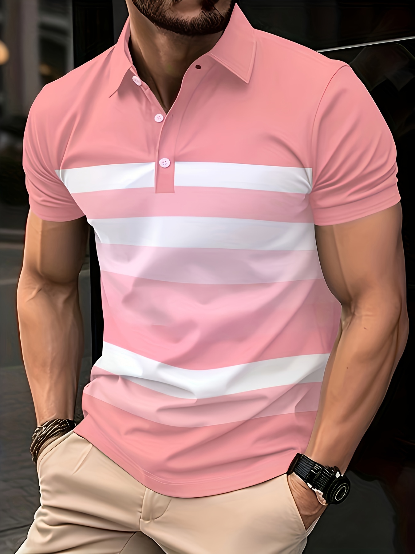 Summer Pink Stripe Printed Men - Men'S Fashion Pink Shirt avis et prix