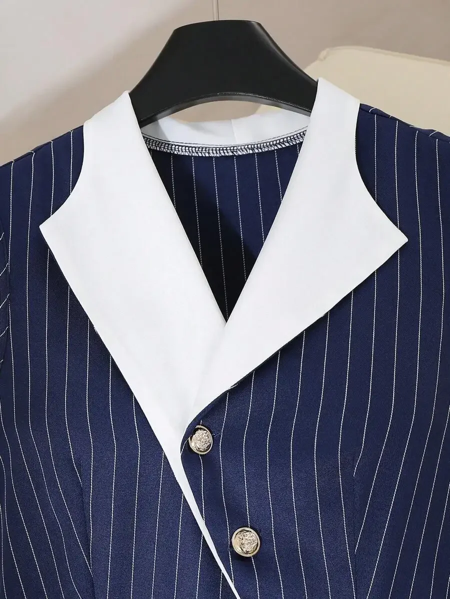 Blue Striped Sleeveless A-Line - Men'S Tops Fashion avis et prix