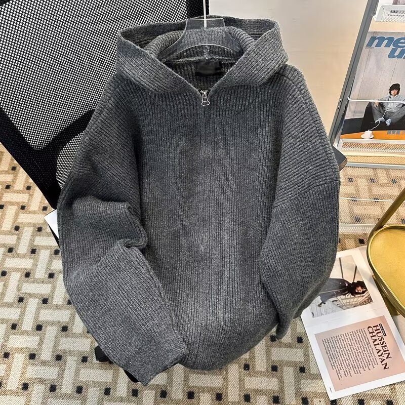 Pull-over zippered hooded swea - Men'S Fashion Zip Sweater avis et prix